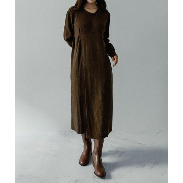 ワンピース 「on:nue」レイヤードリブニットロングワンピース