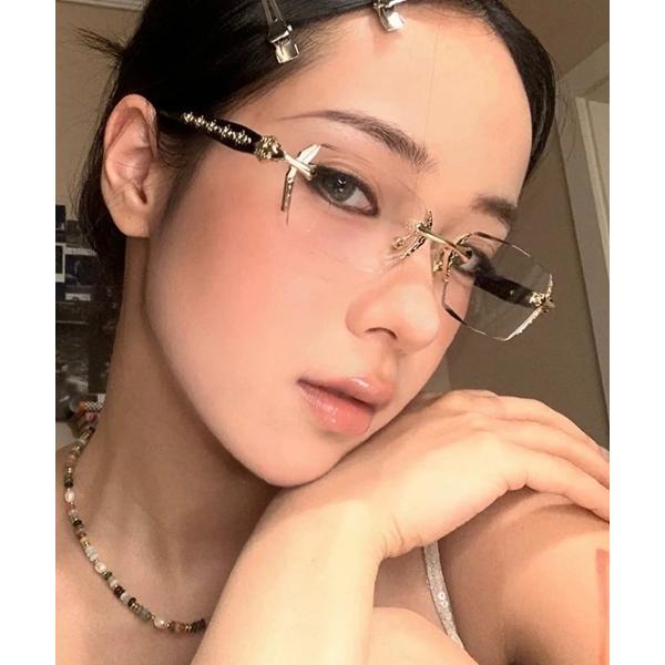 伊達メガネ メガネ 眼鏡 レディース リムレスメガネ 伊達メガネ Y2K 韓国(BDS) レディース
