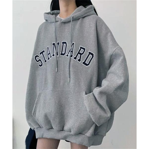 パーカー カレッジロゴ プルオーバー スウェットパーカー 長袖 /韓国カジュアル ビッグシルエット ...
