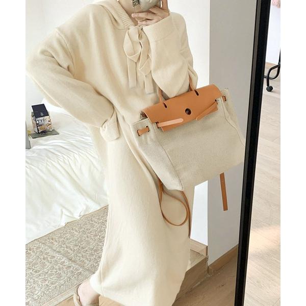 ルームウェア 部屋着 フード付き ニットロングワンピース  長袖/ ゆるシルエット 韓国 レディース