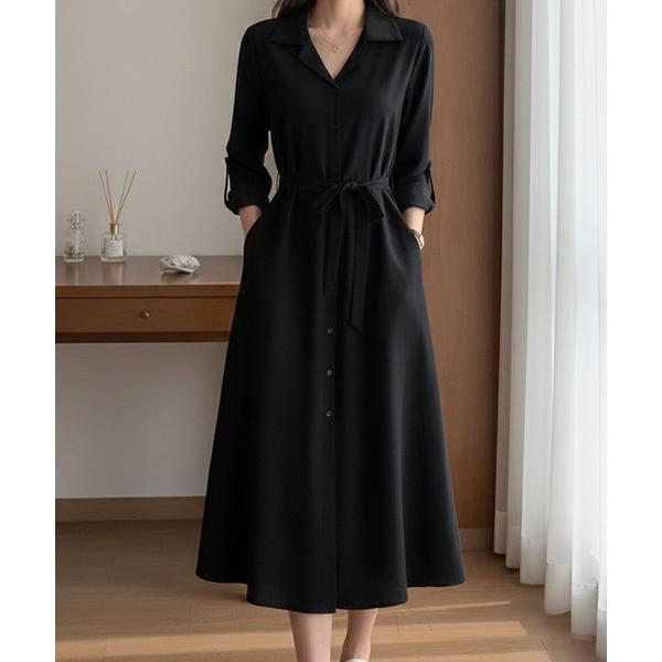 シャツワンピース ウエストリボン付き シャツワンピース / 韓国 Y2K フェミニン