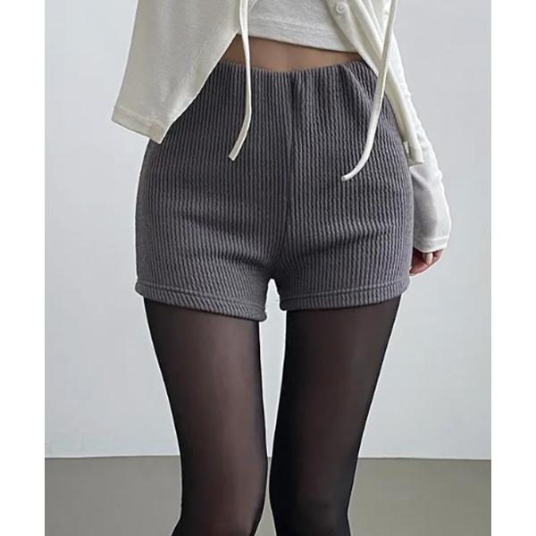パンツ リブニット タイトフィット ショートパンツ レディース