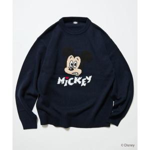 セーター ニット 限定展開 「Disney / ディズニー / ミッキーマウス」リラックスフィット ジャガード クルーネック ニット / MICKY