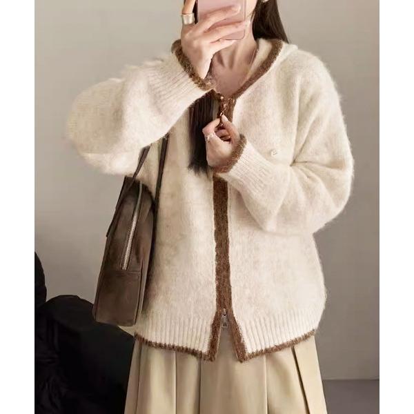 カーディガン 配色ライン入りフーディカーディガン (AW) レディース