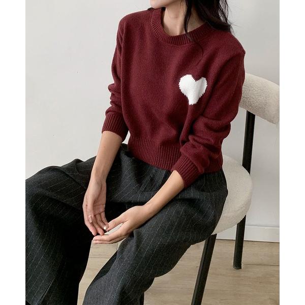 ニット セーター ハートワンポイントふんわりニットプルオーバー (AW) レディース