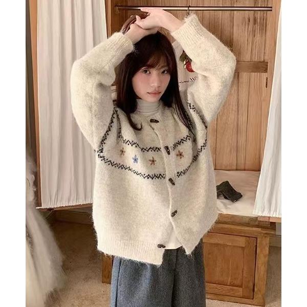 カーディガン ノルディックフラワーカーディガン レディース