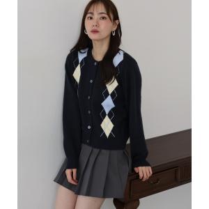 カーディガン アーガイルニットカーディガン レディース