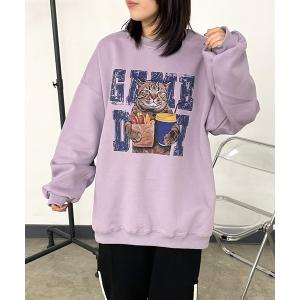 トレーナー スウェット キャットプリントトレーナー レディース