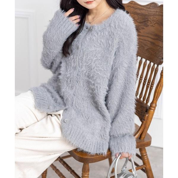 カーディガン グリッターフェザーニットロングカーディガン「オフィスカジュアル 着回し抜群 大人」 レ...