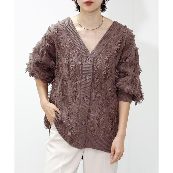 カーディガン アクリルバルキー　フリンジニットカーディガン レディース