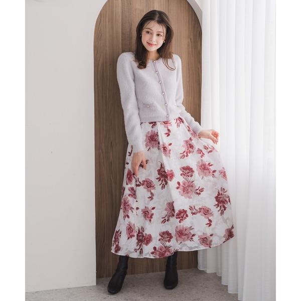 スカート 2025秋冬新作 水彩フラワーカットジャガードスカート