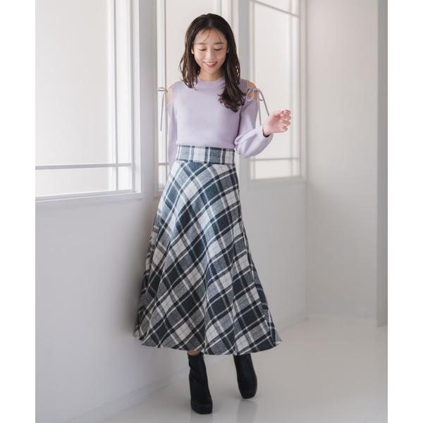 スカート 2025秋冬新作 ロービングチェックサーキュラースカート