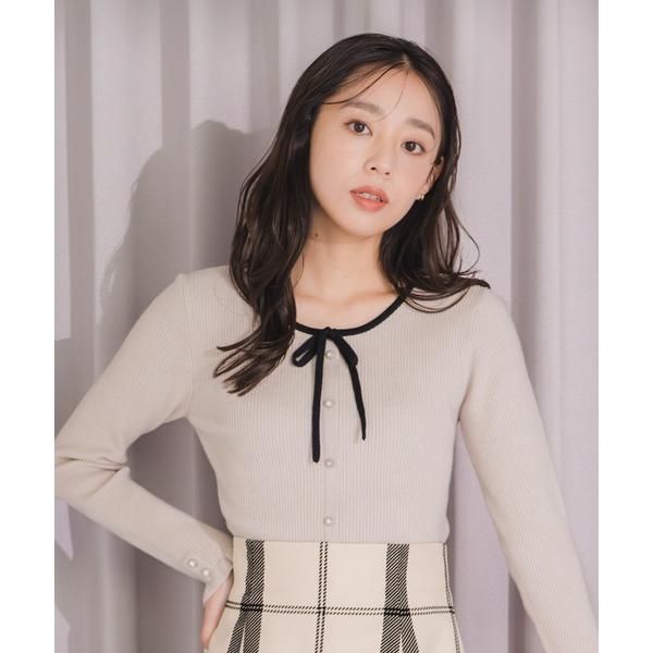 ニット セーター 2025秋冬新作 フリル袖配色リボンニット レディース