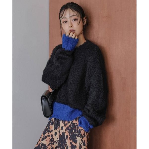 ニット セーター バイカラーシャギーニットトップス レディース