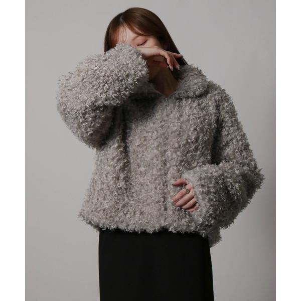 コート アウター スタンドカラージップアッププードルファーボアブルゾンショートコート レディース