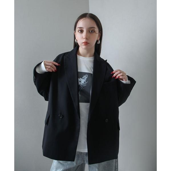 ジャケット テーラードジャケット 「420g/m」配色刺繍ステッチ　ダブルフルイドテーラードジャケッ...