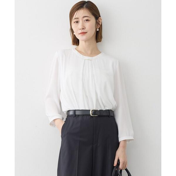 ブラウス シャツ 「洗える」シルキーデシン バーアクセント ブラウス レディース