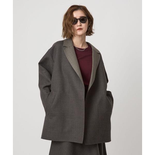 トレンチコート コート 「conte」バイカラー リバー ノーボタンチェスターコート レディース