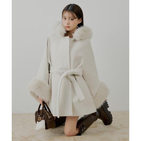 ポンチョ 「新色追加」ファー襟ケープコート レディース