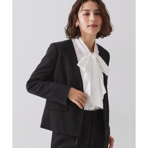 ジャケット ノーカラージャケット 「通勤・セレモニー/セットアップ対応」 パイピングVネックジャケット「洗濯機OK」 レディース