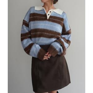 ニット セーター ラガーボーダーシャギーニット レディース