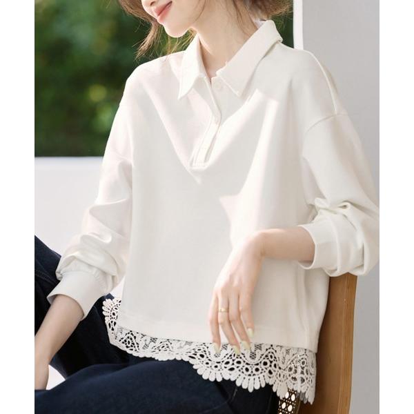 ブラウス シャツ クラシック襟レースブラウス レディース