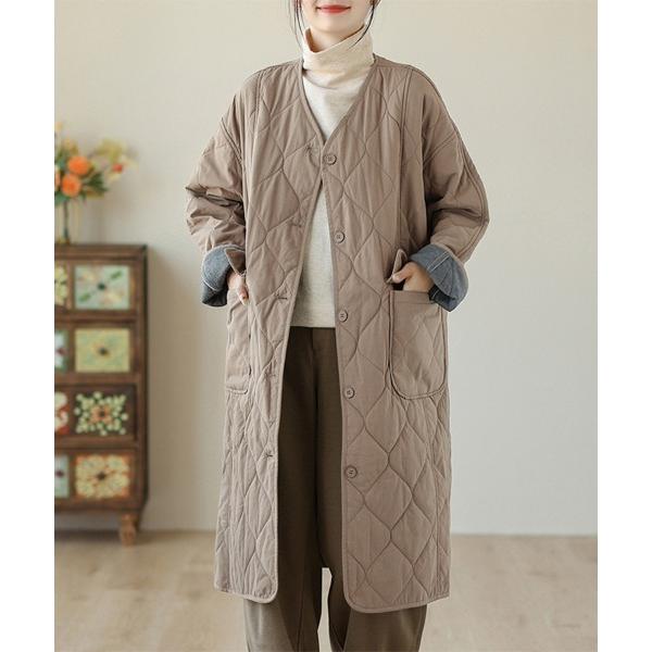ダウンコート ダウンジャケット ダイヤ柄ミドル丈キルティングコート レディース