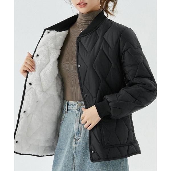 ダウンコート ダウンジャケット ノーカラーキルティングジャケット レディース