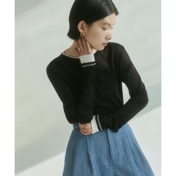 tシャツ パワーネット 配色 レイヤード シアートップス レディース