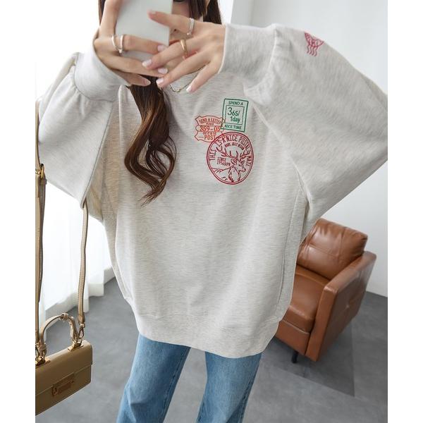 トレーナー スウェット スタンプ刺繍スウェット レディース