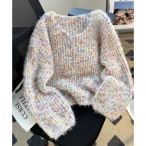 ニット セーター VネックMIXカラーニット レディース