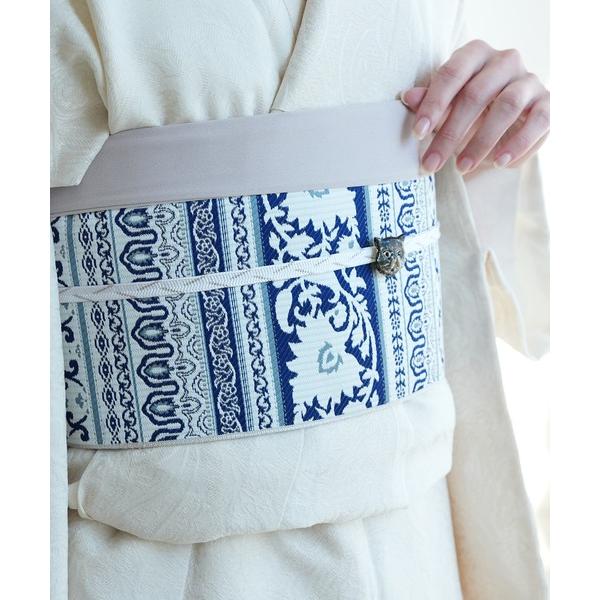 帯単品 小袋帯 utatane 博多織 長尺 正絹 牡丹 インド更紗献上 ホワイト 日本製 レディー...