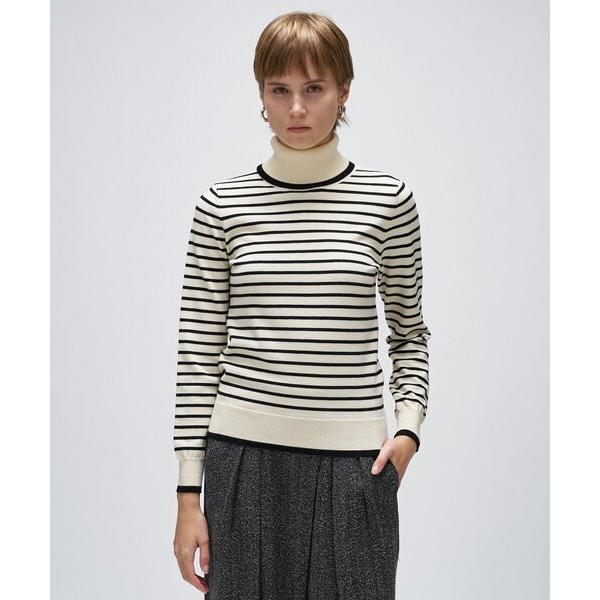 ニット セーター 「手洗い可」カシミヤ混リブボーダータートルニット レディース