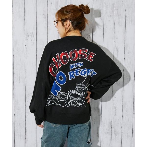 ニット セーター 「バックロゴ×グラフィック」レディースジャガード ニット ルーズシルエット 秋冬 ...