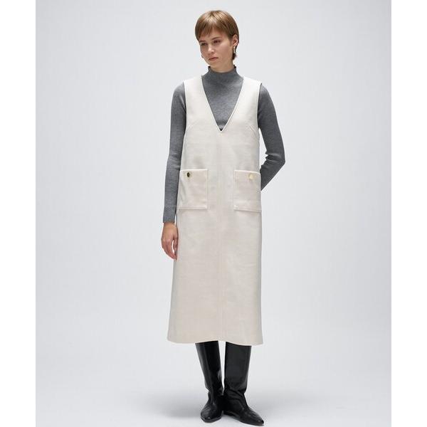 ワンピース 「手洗い可」メルトンジャージVネック ジャンパー スカート