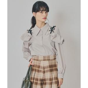 ブラウス シャツ リボンフリルショルダーブラウス レディース