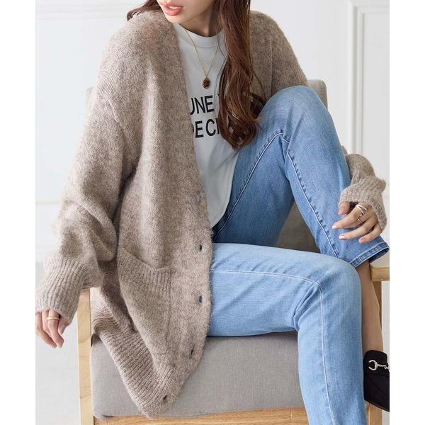 カーディガン リブ付きメランジカーディガン レディース