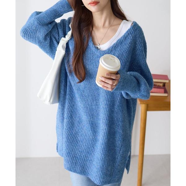 ニット セーター ルーズスリーブVネックニット レディース