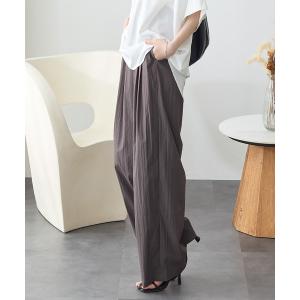 スラックス パンツ ヴィンテージ調素材ワイドパンツ レディース