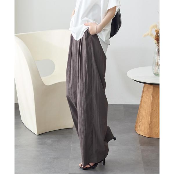 スラックス パンツ ヴィンテージ調素材ワイドパンツ レディース