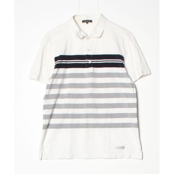 「Mackintosh」 ボーダー柄半袖ポロシャツ LL ホワイト レディース