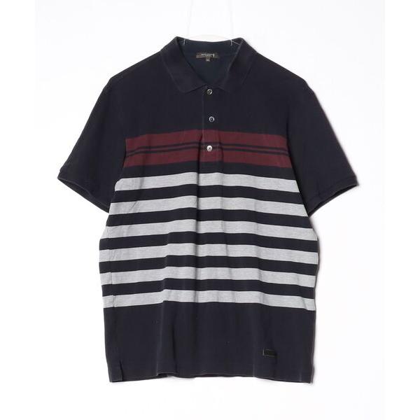 「Mackintosh」 ボーダー柄半袖ポロシャツ LL ネイビー レディース