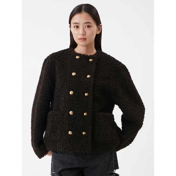 ジャケット ノーカラージャケット 金釦カールファージャケット レディース