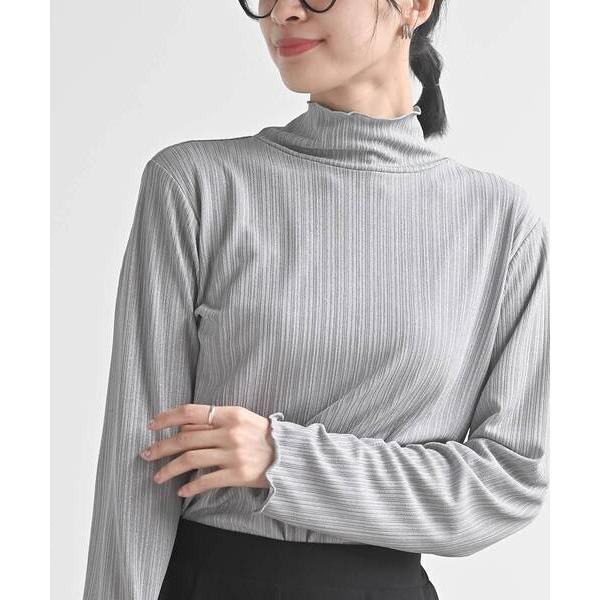 tシャツ ラメ光沢ハイネックカットソー レディース