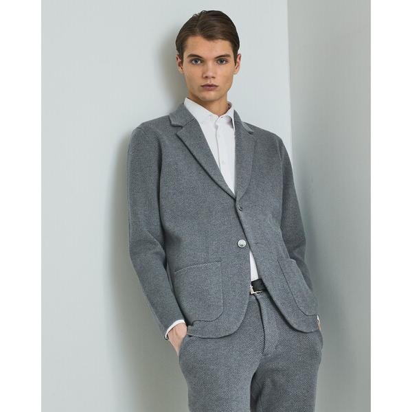 カーディガン 「セットアップ対応」ビックヘリンボン柄 ニットジャケット メンズ