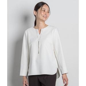 ブラウス シャツ 両面起毛キーネックブラウス レディース