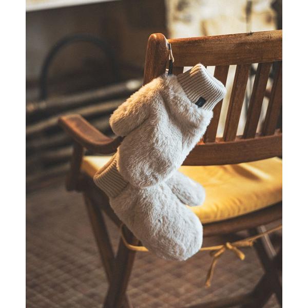 手袋 オリジナルフェイクファーボアストラップ付きミトン レディース