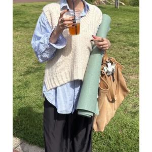 ベスト ジレ Vネックニットベスト(eri. select) / レディース オーバーサイズ シンプル 無地 スリット ベージュ ネイビー レディース