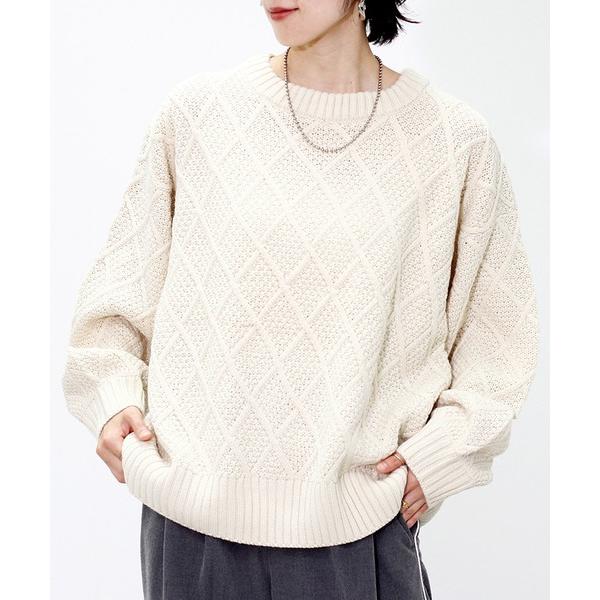 tシャツ アクリルバルキー柄編みニット レディース