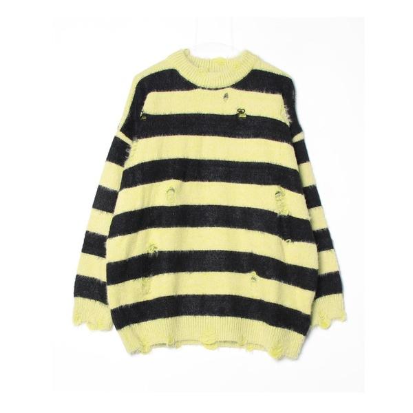 セーター ニット Distressed Wide Stripe Fuzzy Sweater / クラ...
